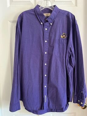 Vesi Sportswear ECU Pirates men's purple gingham Button Shirt Size XL long slee